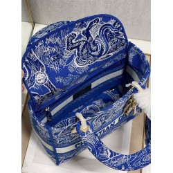 Dior Medium Lady D-Lite Bag In Fluorescent Blue Toile de Jouy Reverse Embroidery 585