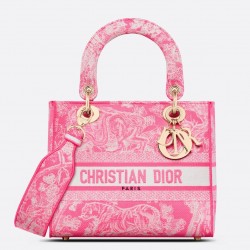 Dior Medium Lady D-Lite Bag In Fluorescent Pink Toile de Jouy Reverse Embroidery 650