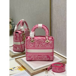 Dior Medium Lady D-Lite Bag In Fluorescent Pink Toile de Jouy Reverse Embroidery 650