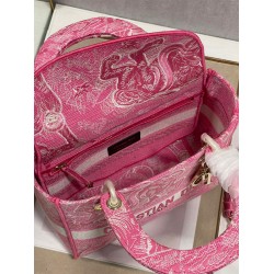 Dior Medium Lady D-Lite Bag In Fluorescent Pink Toile de Jouy Reverse Embroidery 650