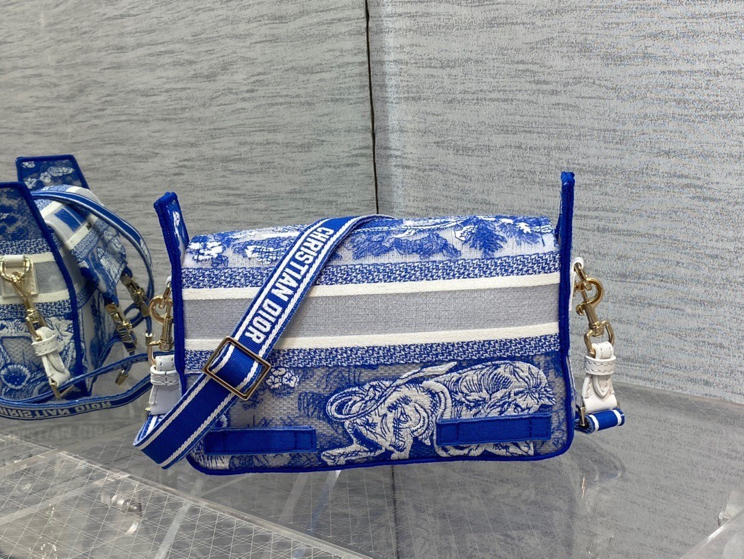 Dior Small Diorcamp Bag In Blue Transparent Toile de Jouy Canvas 682