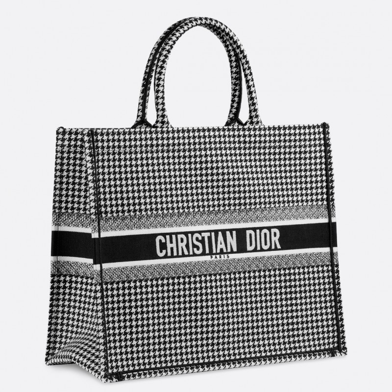 Dior Book Tote Bag In Houndstooth Embroidered Canvas 347