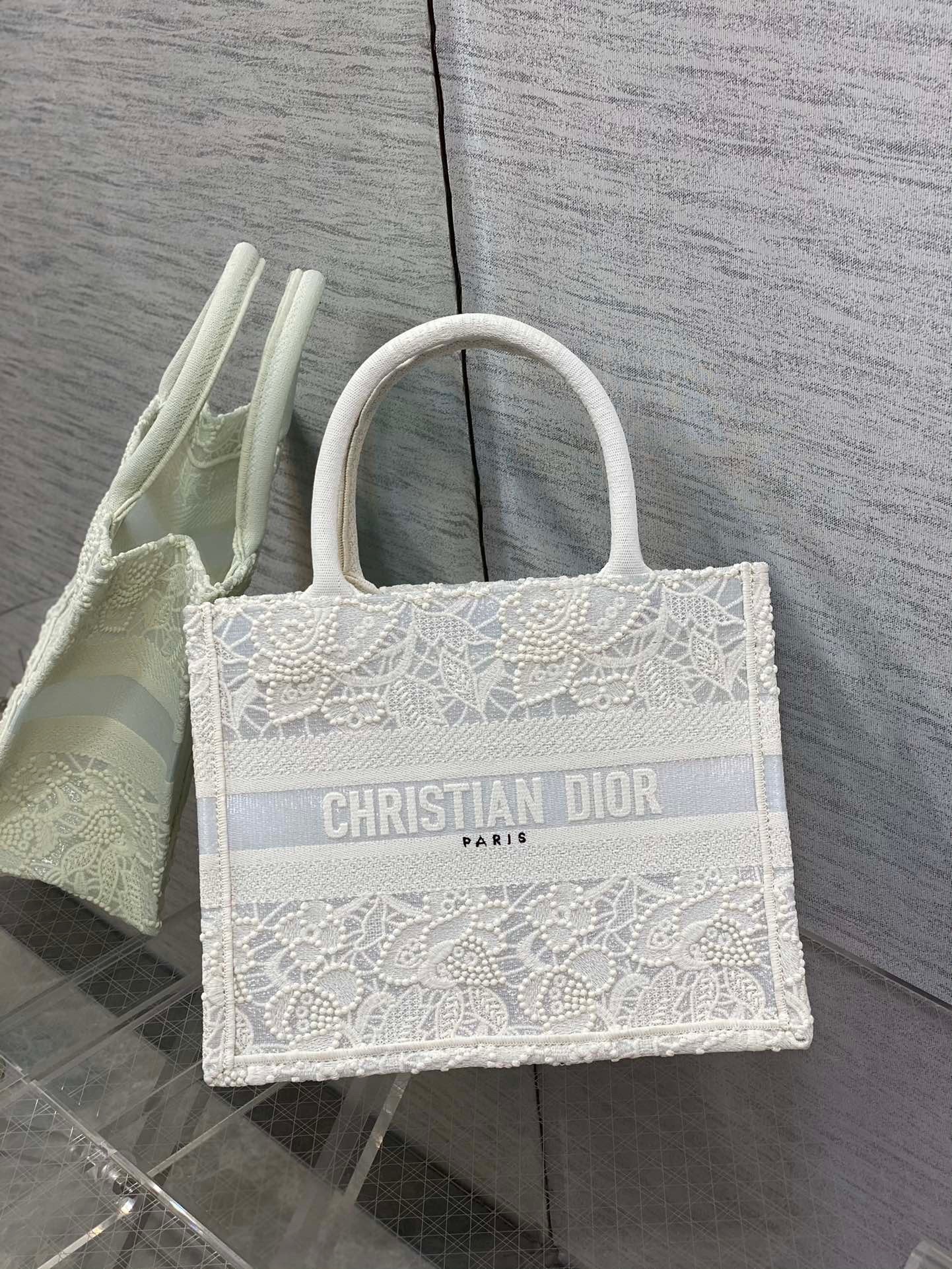 Dior Small Book Tote Bag In Natural Macrame-Effect Embroidery 781