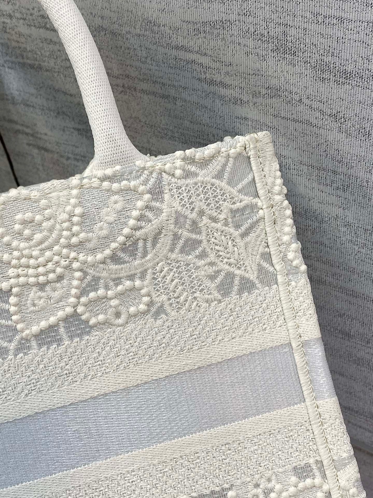 Dior Small Book Tote Bag In Natural Macrame-Effect Embroidery 781