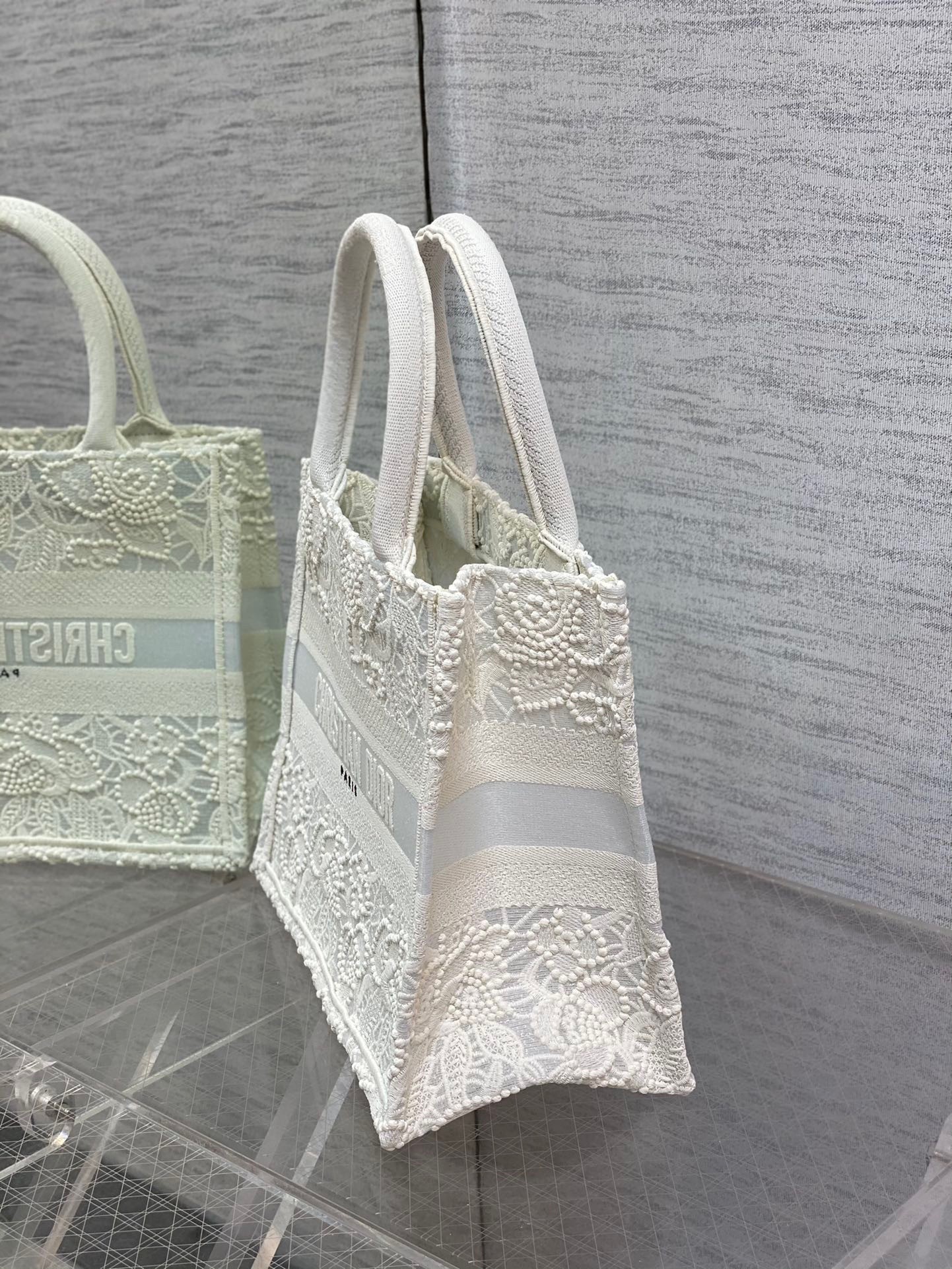 Dior Small Book Tote Bag In Natural Macrame-Effect Embroidery 781