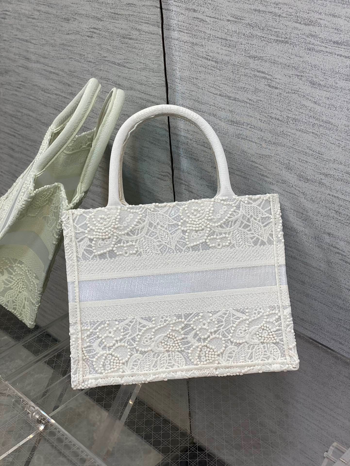 Dior Small Book Tote Bag In Natural Macrame-Effect Embroidery 781