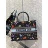 Dior Medium Book Tote Bag In Black Pixel Zodiac Embroidery 805