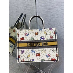 Dior Large Book Tote Bag In White Pixel Zodiac Embroidery 839