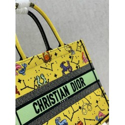 Dior Small Book Tote Bag In Yellow Multicolor Pixel Zodiac Embroidery 874