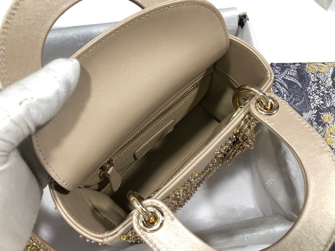 Dior Mini Lady Dior Bag In Metallic Lambskin with Beaded Embroidery 912