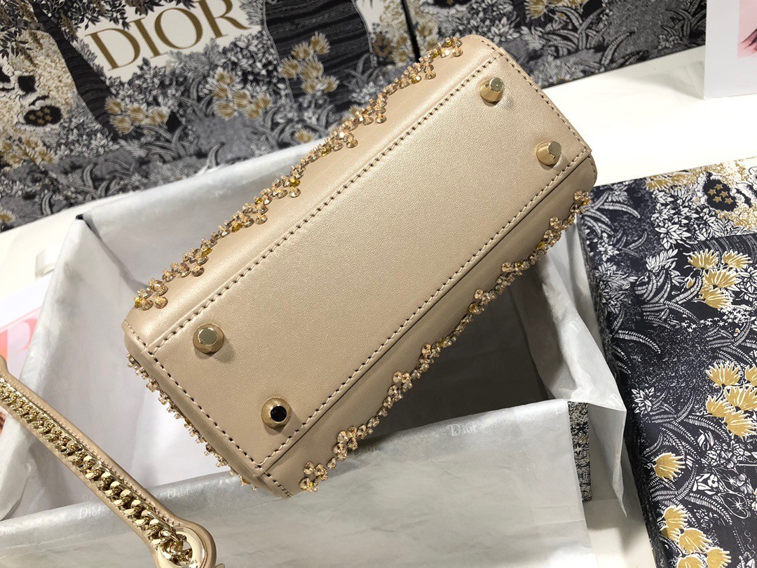 Dior Mini Lady Dior Bag In Metallic Lambskin with Beaded Embroidery 912