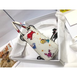 Dior Mini Lady Dior Bag In White Calfskin with Pixel Zodiac Print 969