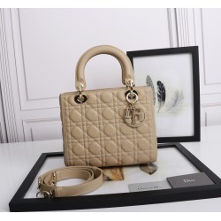 Dior Medium Lady Dior Bag with Enamel Charm In Beige Lambskin 838