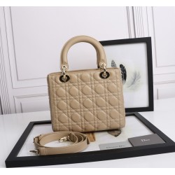 Dior Medium Lady Dior Bag with Enamel Charm In Beige Lambskin 838