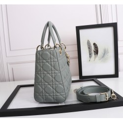 Dior Medium Lady Dior Bag with Enamel Charm In Grey Lambskin 874