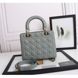 Dior Medium Lady Dior Bag with Enamel Charm In Grey Lambskin 874