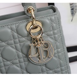 Dior Medium Lady Dior Bag with Enamel Charm In Grey Lambskin 874