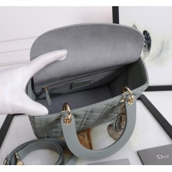 Dior Medium Lady Dior Bag with Enamel Charm In Grey Lambskin 874