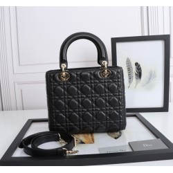 Dior Medium Lady Dior Bag with Enamel Charm In Black Lambskin 416