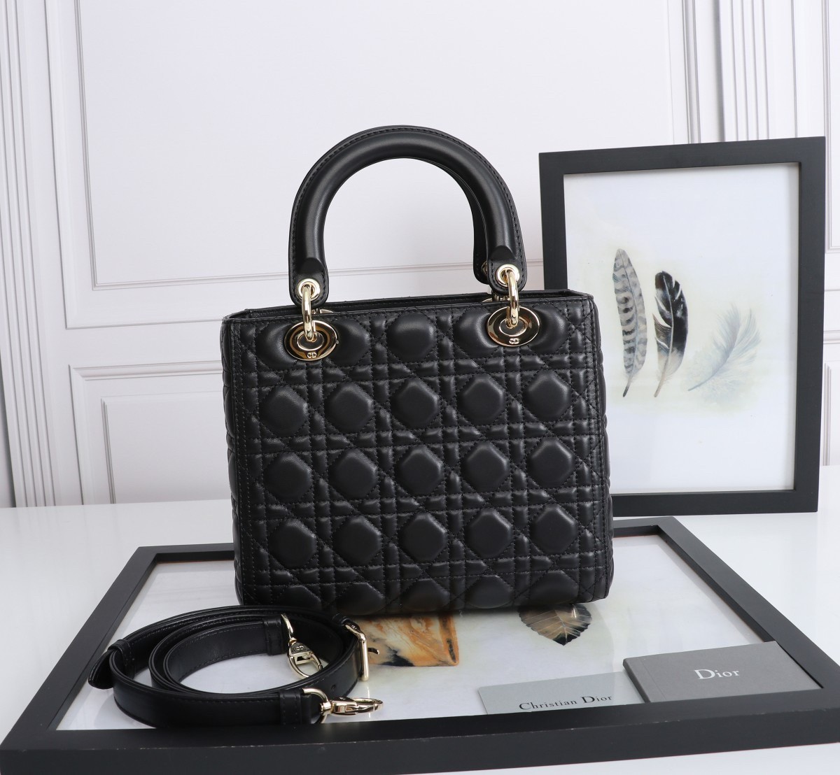 Dior Medium Lady Dior Bag with Enamel Charm In Black Lambskin 416