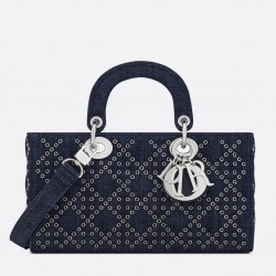 Dior Lady D-Joy Bag In Eyelet Blue Cannage Denim 443