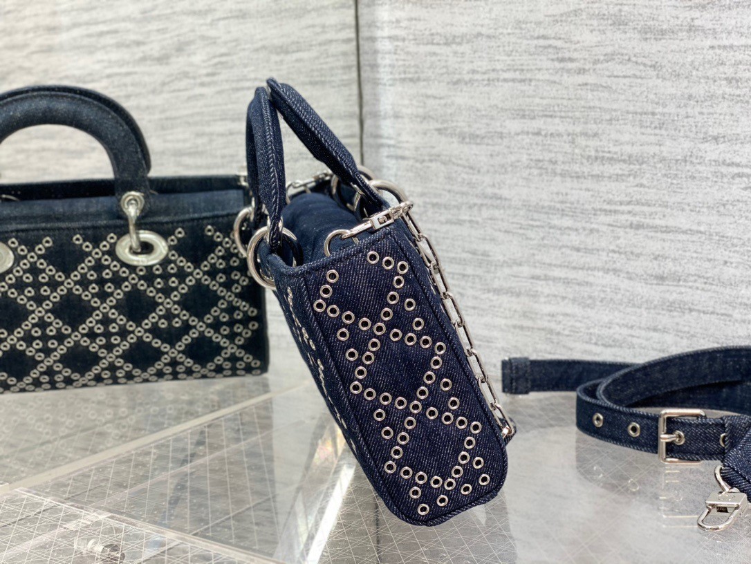 Dior Lady D-Joy Bag In Eyelet Blue Cannage Denim 443