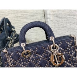 Dior Lady D-Joy Bag In Eyelet Blue Cannage Denim 443