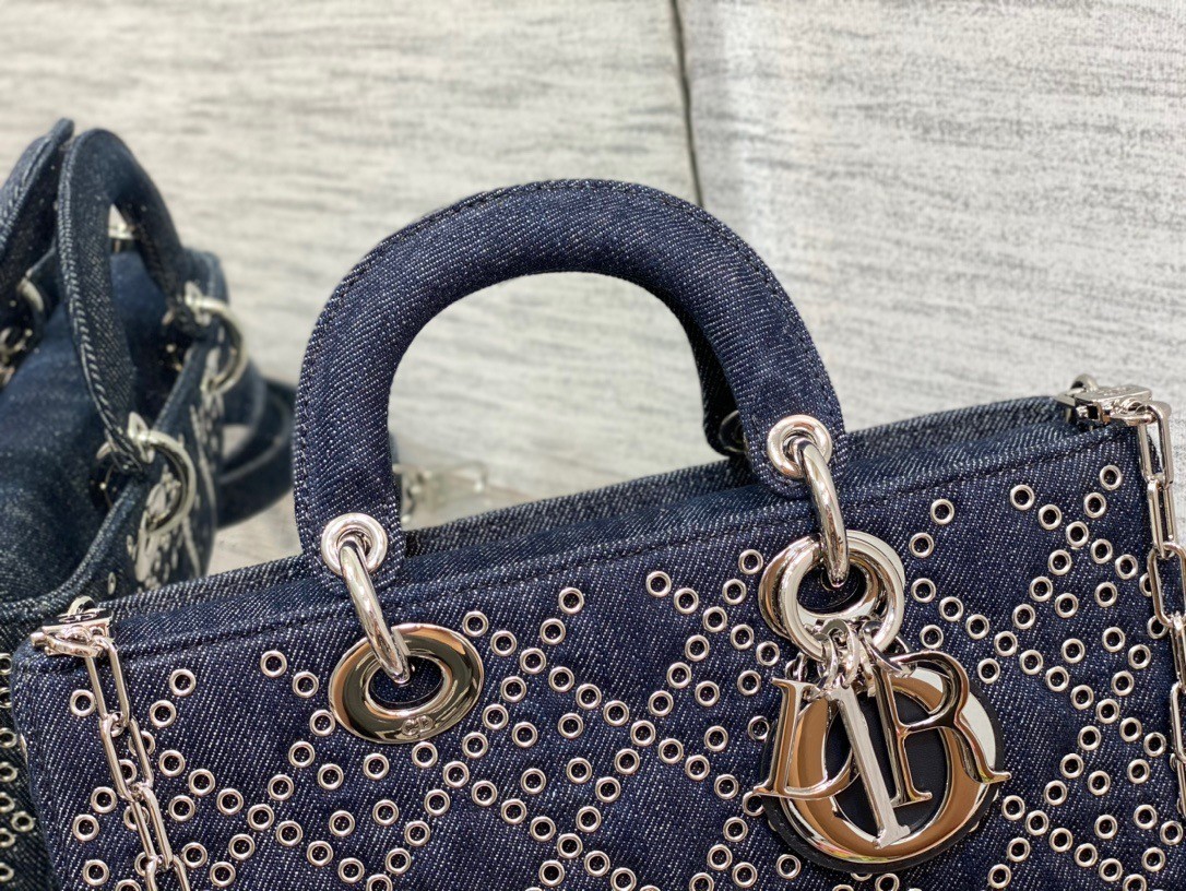 Dior Lady D-Joy Bag In Eyelet Blue Cannage Denim 443