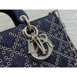 Dior Lady D-Joy Bag In Eyelet Blue Cannage Denim 443