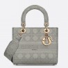 Dior Medium Lady D-Lite Bag In Gray Cannage Embroidery 476