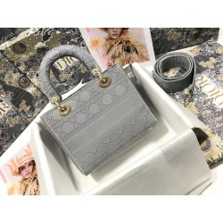 Dior Medium Lady D-Lite Bag In Gray Cannage Embroidery 476