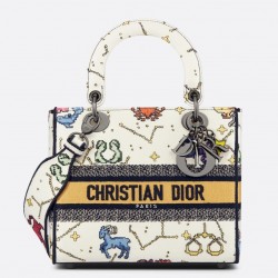 Dior Medium Lady D-Lite Bag In White Pixel Zodiac Embroidery 545