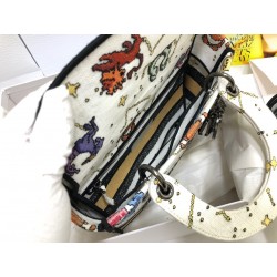 Dior Medium Lady D-Lite Bag In White Pixel Zodiac Embroidery 545