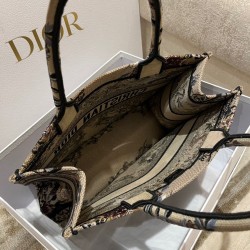 Dior Medium Book Tote Bag In Beige Jardin d'Hiver Embroidery 606