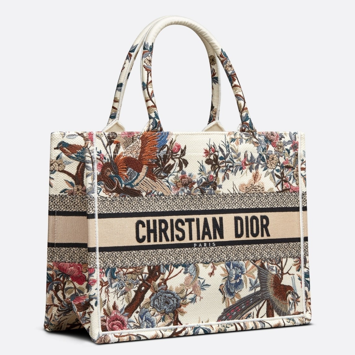 Dior Medium Book Tote Bag In White Jardin d'Hiver Embroidery 644