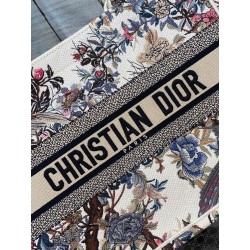 Dior Medium Book Tote Bag In White Jardin d'Hiver Embroidery 644