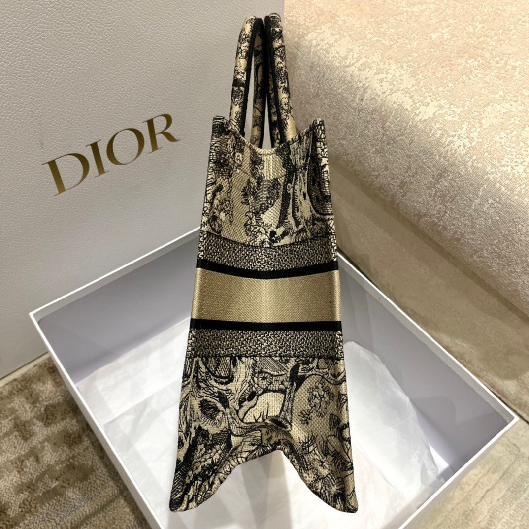 Dior Medium Book Tote Bag In Brown Toile de Jouy Embroidery 671