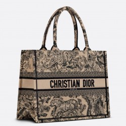 Dior Medium Book Tote Bag In Brown Toile de Jouy Embroidery 671