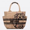 Dior Small Catherine Tote Bag In Beige Jute Canvas with Union Motif 734