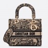 Dior Medium Lady D-Lite Bag In Brown Toile de Jouy Embroidery 826