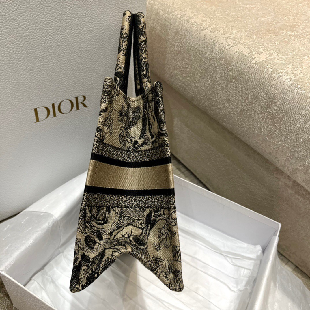 Dior Small Book Tote Bag In Brown Toile de Jouy Embroidery 859