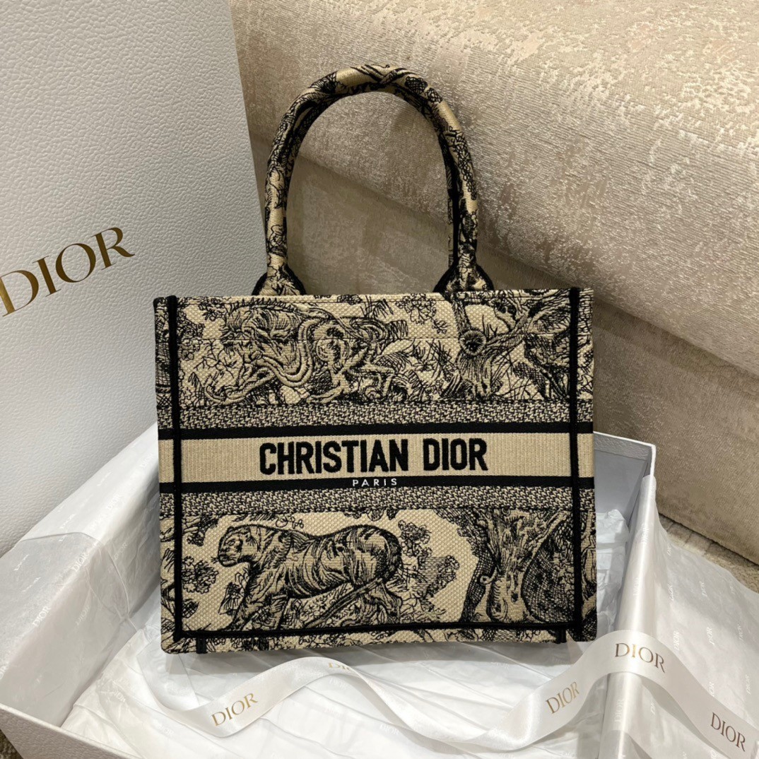 Dior Small Book Tote Bag In Brown Toile de Jouy Embroidery 859