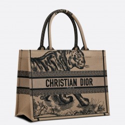 Dior Medium Book Tote Bag In Macro Toile de Jouy Tiger Embroidery  897