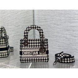 Dior Mini Lady D-Lite Bag In Black and White Houndstooth Embroidery 915