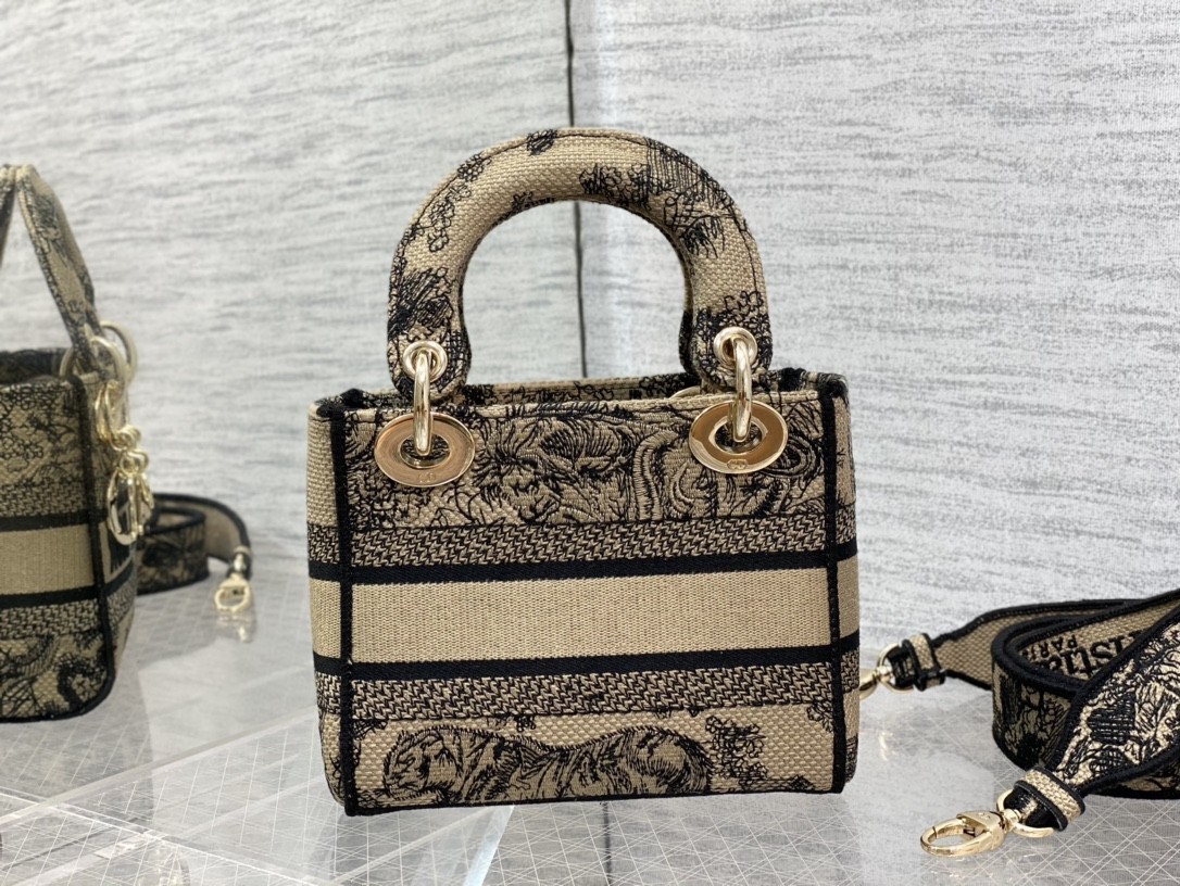 Dior Mini Lady D-Lite Bag In Brown Toile de Jouy Embroidery 985