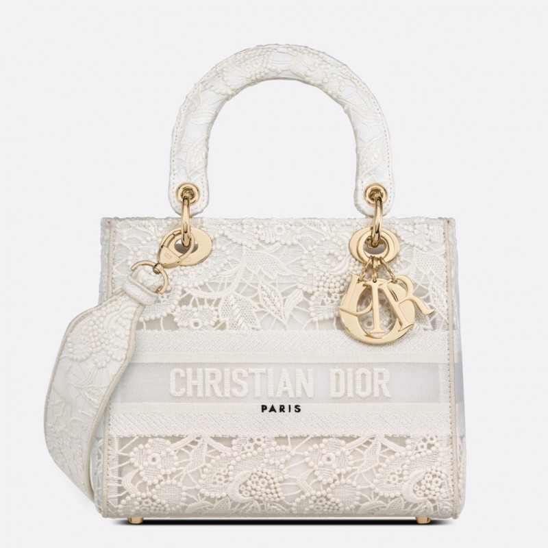 Dior Medium Lady D-Lite Bag In Natural Embroidery with Macrame Effect 014