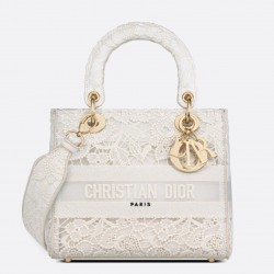 Dior Medium Lady D-Lite Bag In Natural Embroidery with Macrame Effect 014