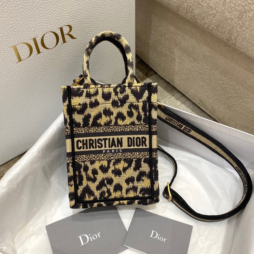 Dior Mini Book Tote Phone Bag In Beige Multicolor Mizza Embroidery 933