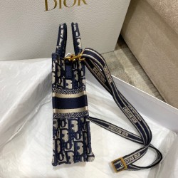 Dior Mini Book Tote Phone Bag In Blue Dior Oblique Embroidery 958