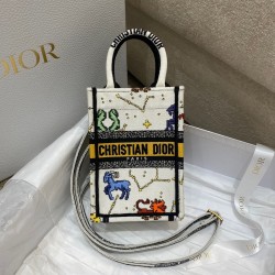 Dior Mini Book Tote Phone Bag In White Pixel Zodiac Embroidery 850